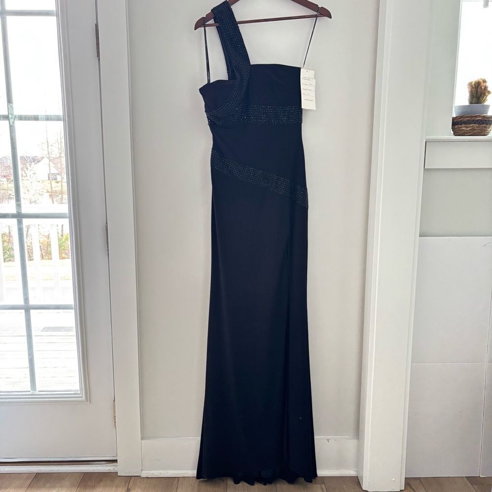 Tony Bowls Paris One Shoulder Beaded Black Gown Formal Prom Old Hollywood Glam - Picture 3 of 8